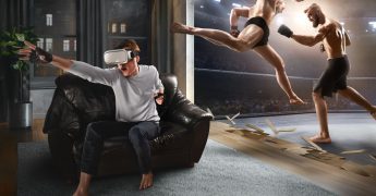 persona jugando a un videojuego de lucha en una realidad mixta