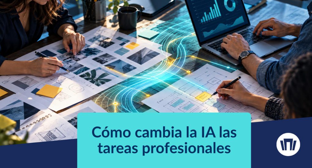 Profesionales revisan diseños, datos y procesos de trabajo apoyados por inteligencia artificial.